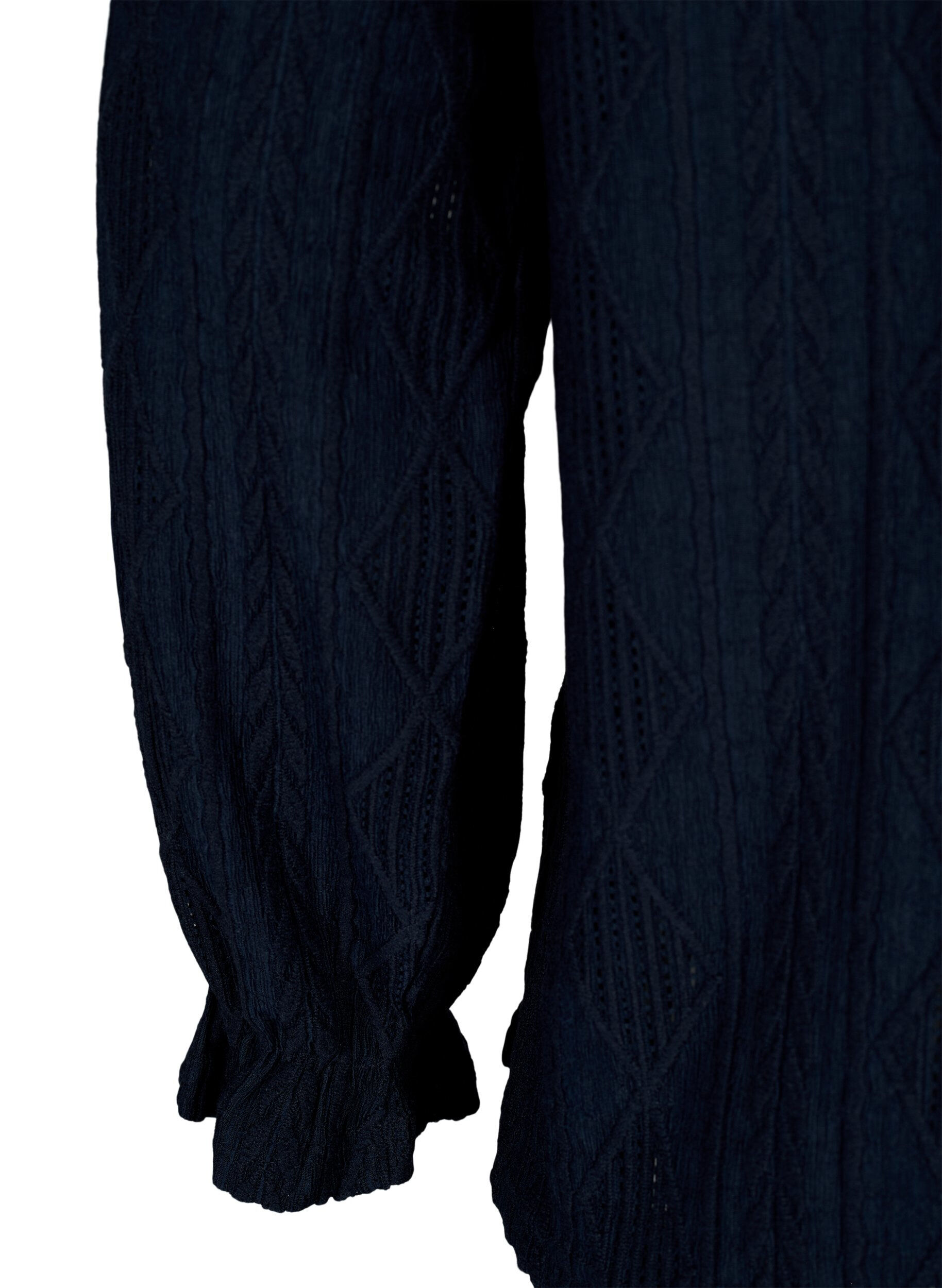 Zizzi Blus med volangdetaljer och ton-i-ton-m&ouml;nster, Night Sky, Packshot image number 3