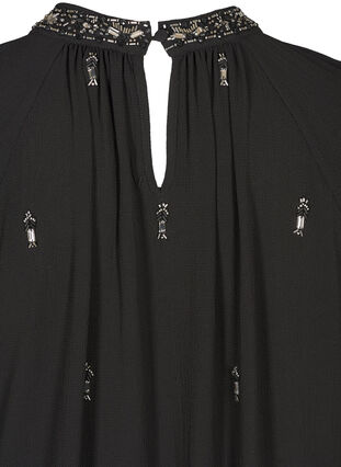 Långärmad klänning med pärlor och smock, Black, Packshot image number 3