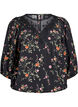 Blus med 3/4-&auml;rm och spetsdetaljer, Svart, Packshot image number 0