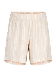 Randiga shorts i linne- och viskosblandning, Beige White Stripe, Packshot