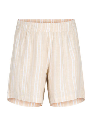 Randiga shorts i linne- och viskosblandning, Beige White Stripe, Packshot image number 0