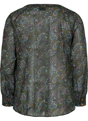 Skjorta med v-ringning och paisleymönster, Green Paisley AOP, Packshot image number 1