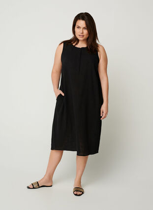 Ärmlös klänning i bomull, Black, Model image number 3