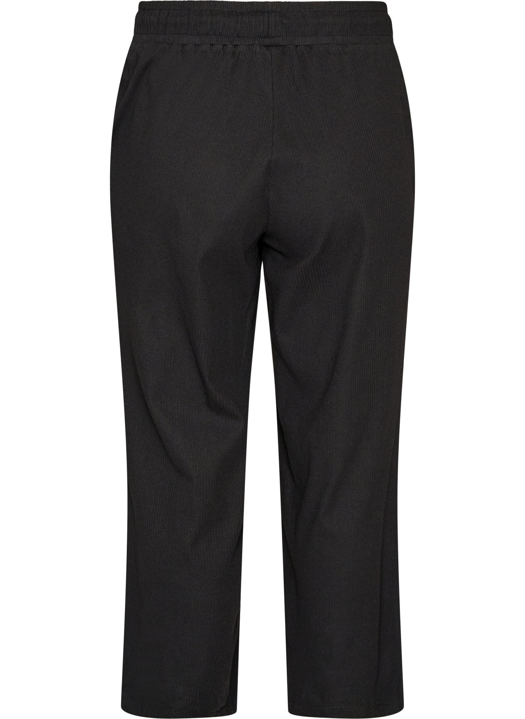 ZizziRibbade pyjamasbyxor med raka ben, Svart, Packshot image number 1