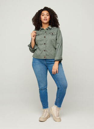 Kort färgad jeansjacka, Agave Green, Model image number 3