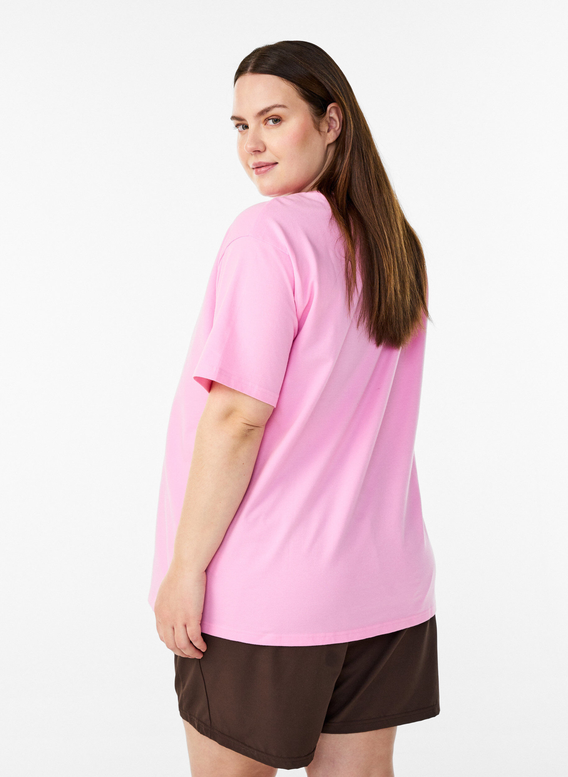 Zizzi Sportig t-shirt i ekologisk bomull, Rosa, Model image number 2
