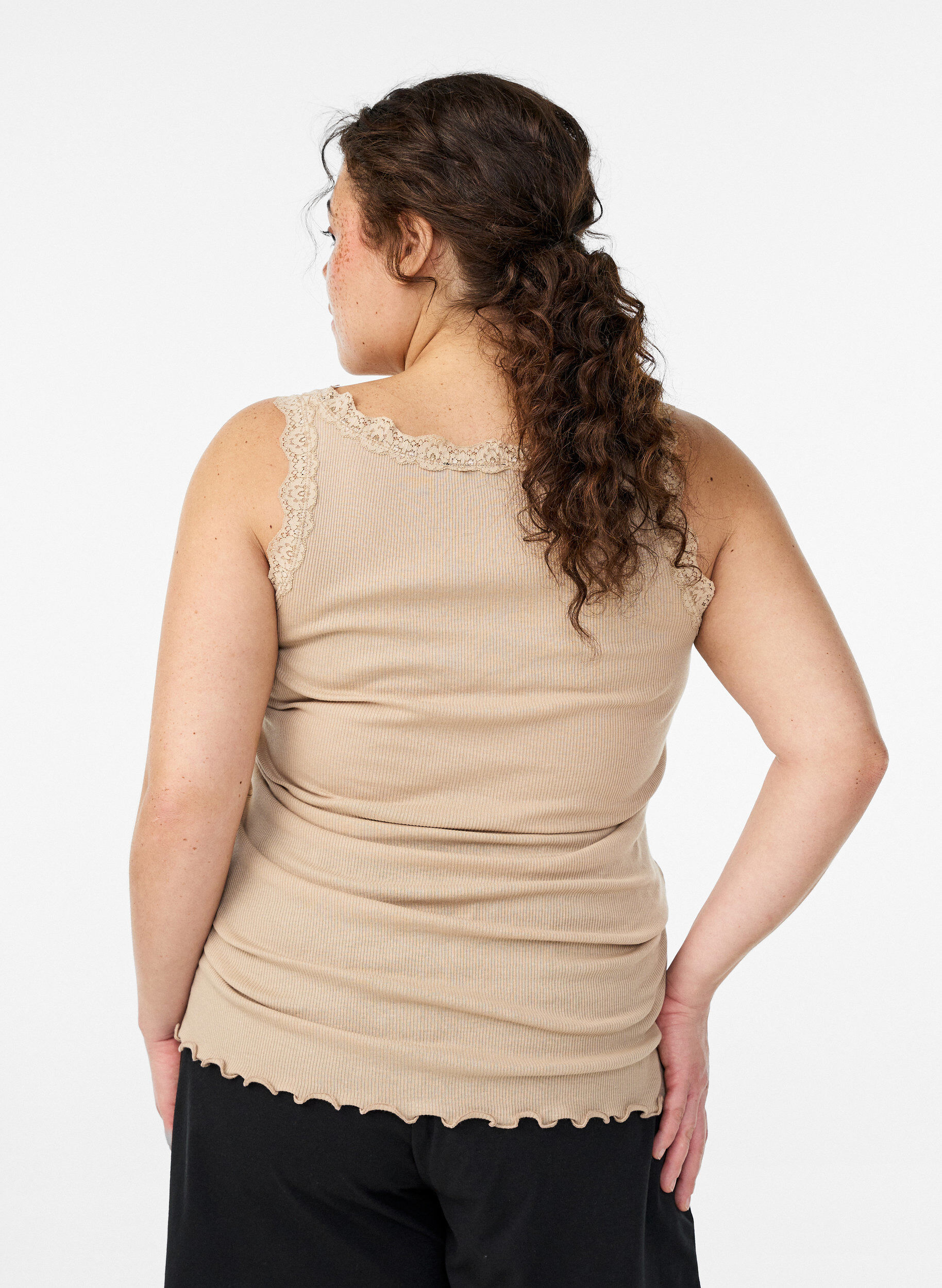 ZizziTopp med spetskant, Beige, Model image number 2
