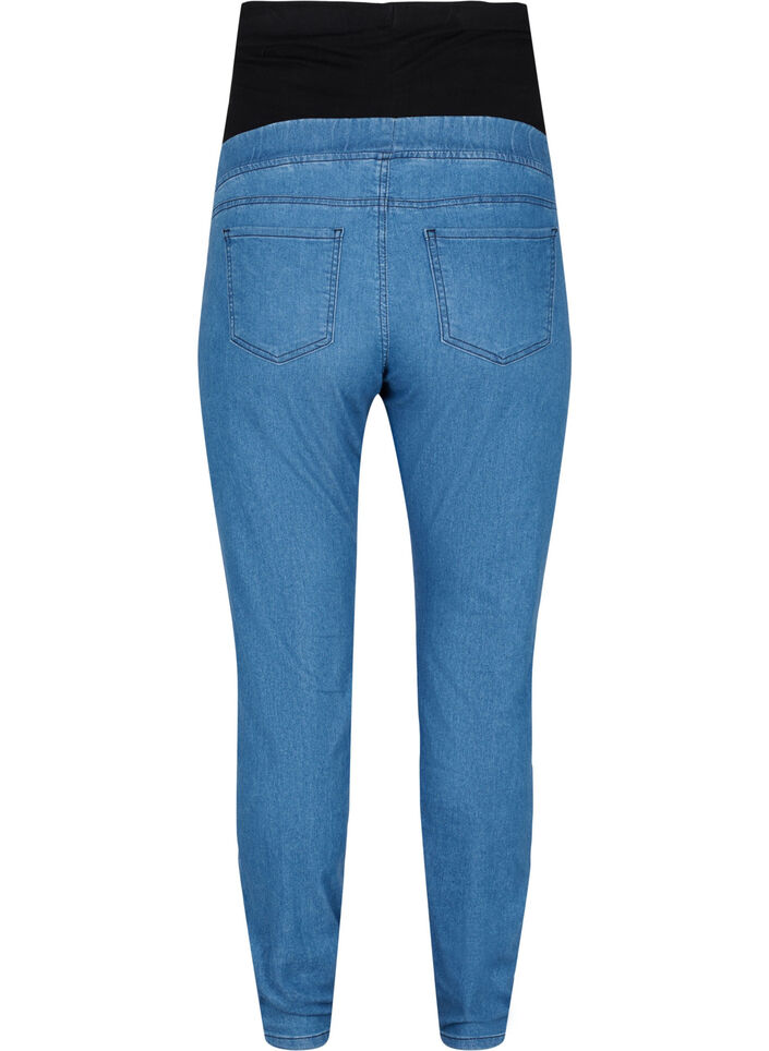 Gravidjeggings med bakfickor, Blue denim, Packshot image number 1