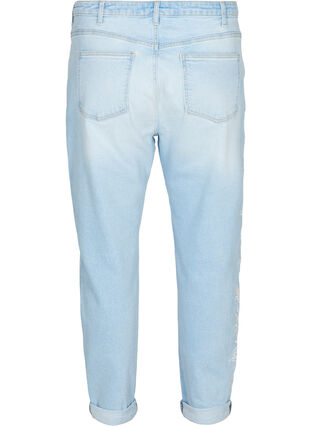 Croppade Mille jeans med mom fit och broderi, Light blue denim, Packshot image number 1