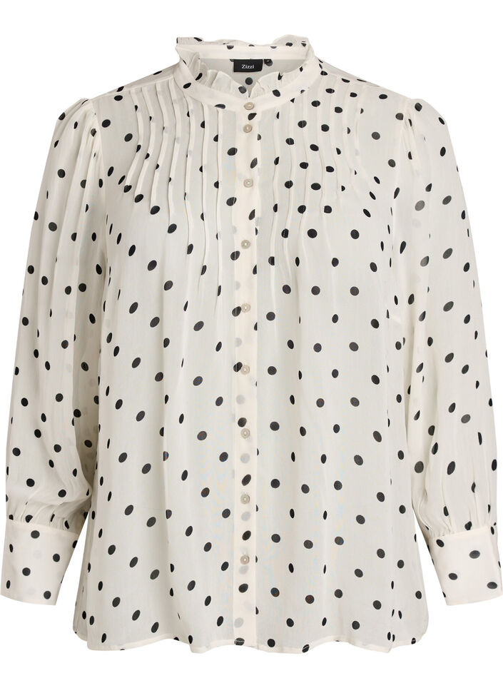 Blus i viskos med volangkrage, Vit, Packshot image number 0