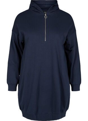 Sweatshirtklänning med huva och dragkedja, Navy Blazer, Packshot image number 0
