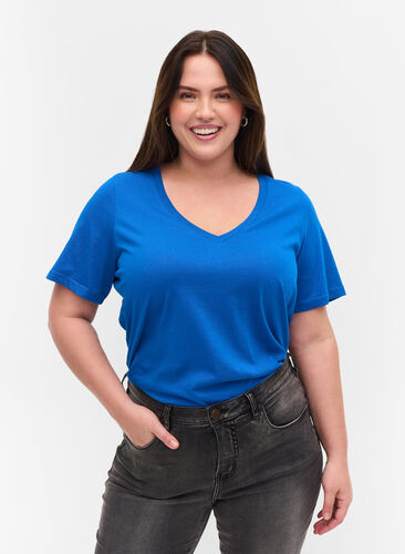 T-shirt i ekologisk bomull med v-ringning, Princess Blue, Model image number 0