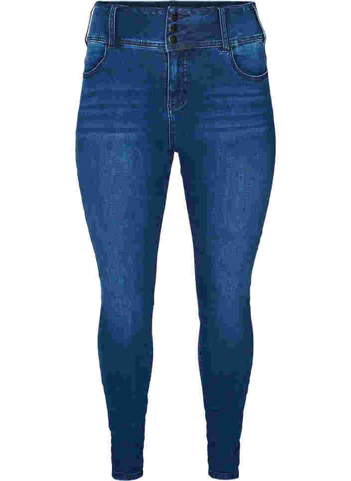 Super slim Bea jeans med extra hög midja, Blue denim, Packshot image number 0