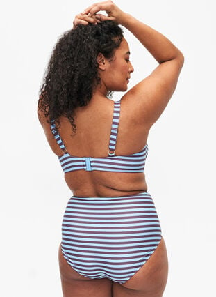 Bikinitrosa med hög midja och ränder, BlueBrown Stripe AOP, Model image number 1