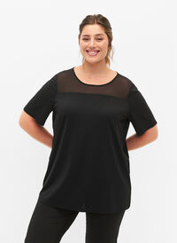 Kortärmad träningst-shirt med mesh, Black, Model