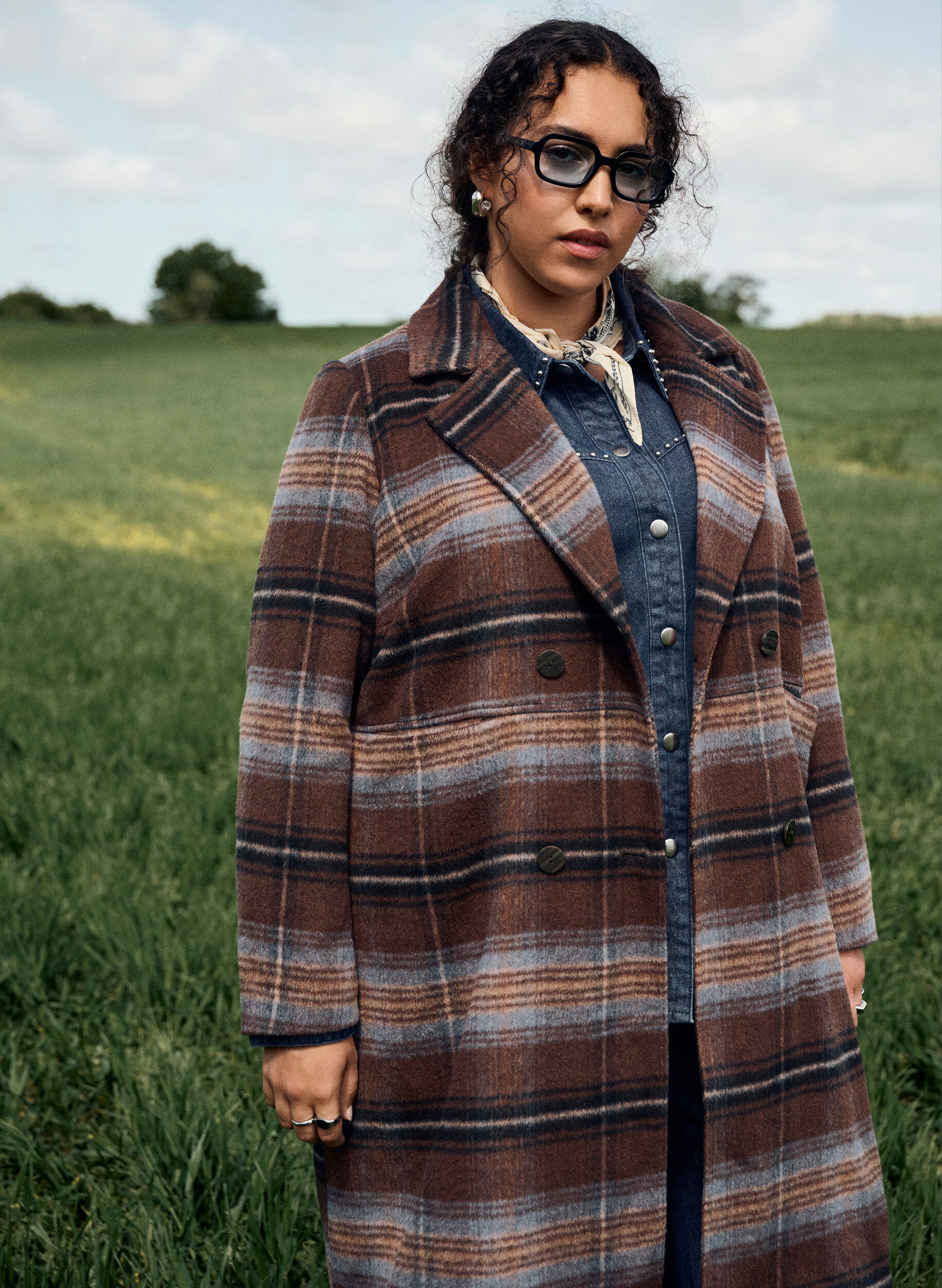 Zizzi Borstad rutig kappa, Brun, Image image number 0