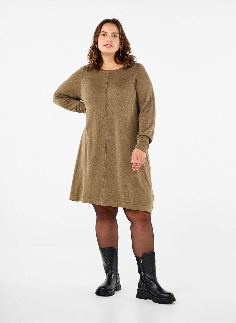 Stickad klänning i bomull-viskosblandning, Grön, Model image number 1