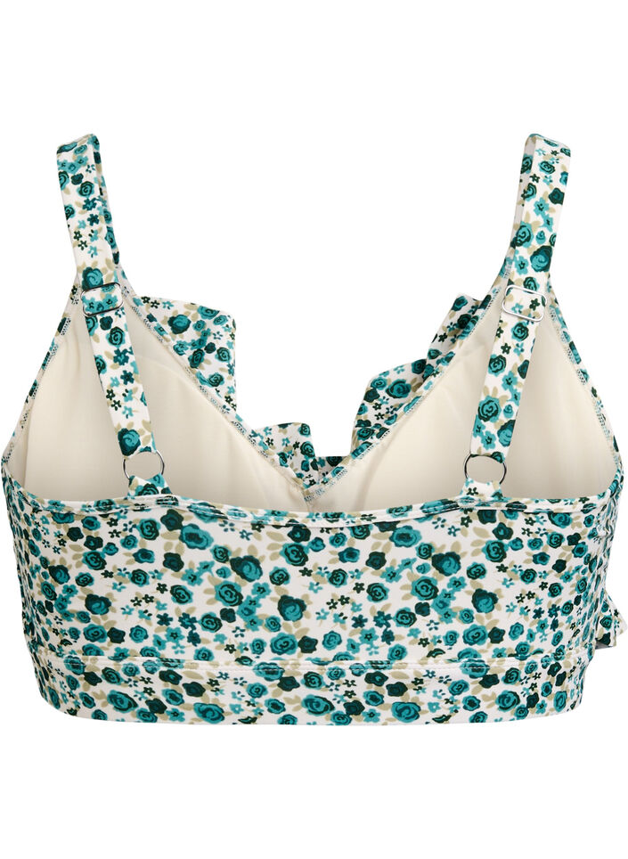 Bikinitopp med blommigt tryck och volangdetaljer, Gr&ouml;n, Packshot image number 1