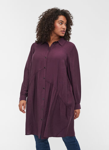 Enfärgad skjortklänning i a-linjeform, Plum Perfect, Model image number 0