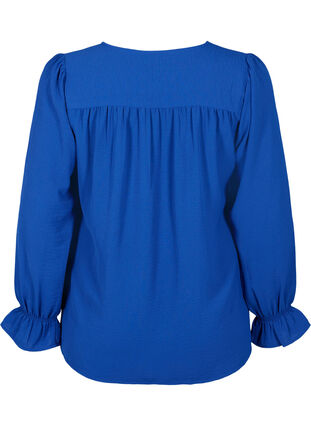 V-ringad blus med långa ärmar, Mazarine Blue, Packshot image number 1