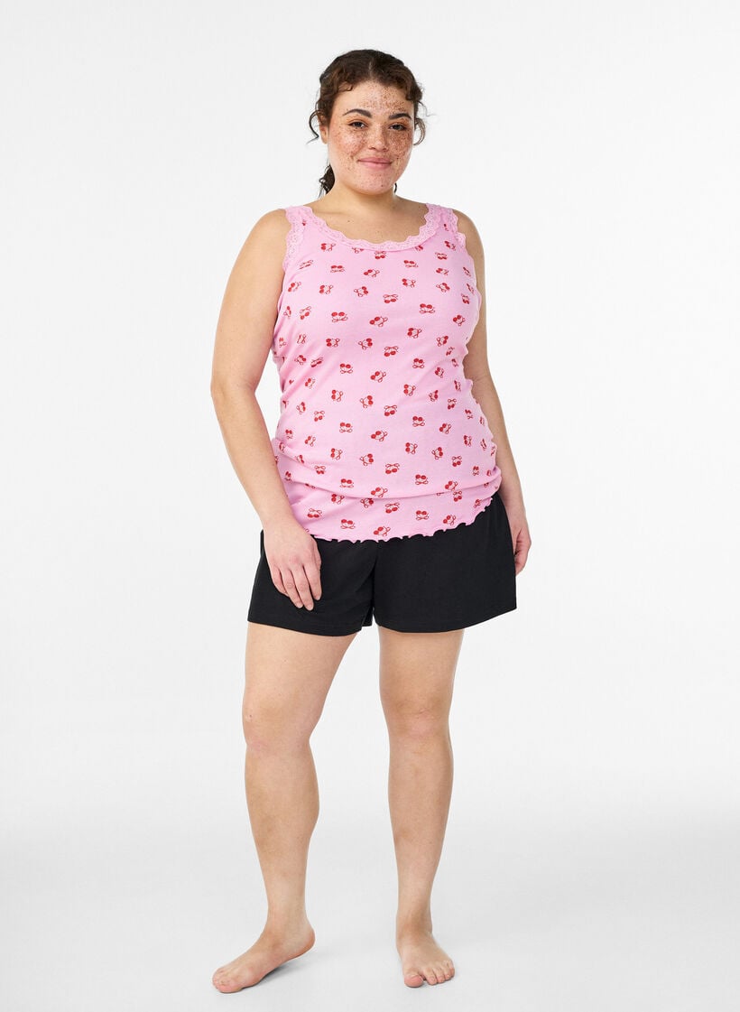 Topp med tryck och spetskant, Rosa, Model image number 1