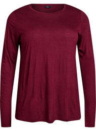 L&aring;ng&auml;rmad blus i ull och viskos, M&ouml;rk Bordeaux
