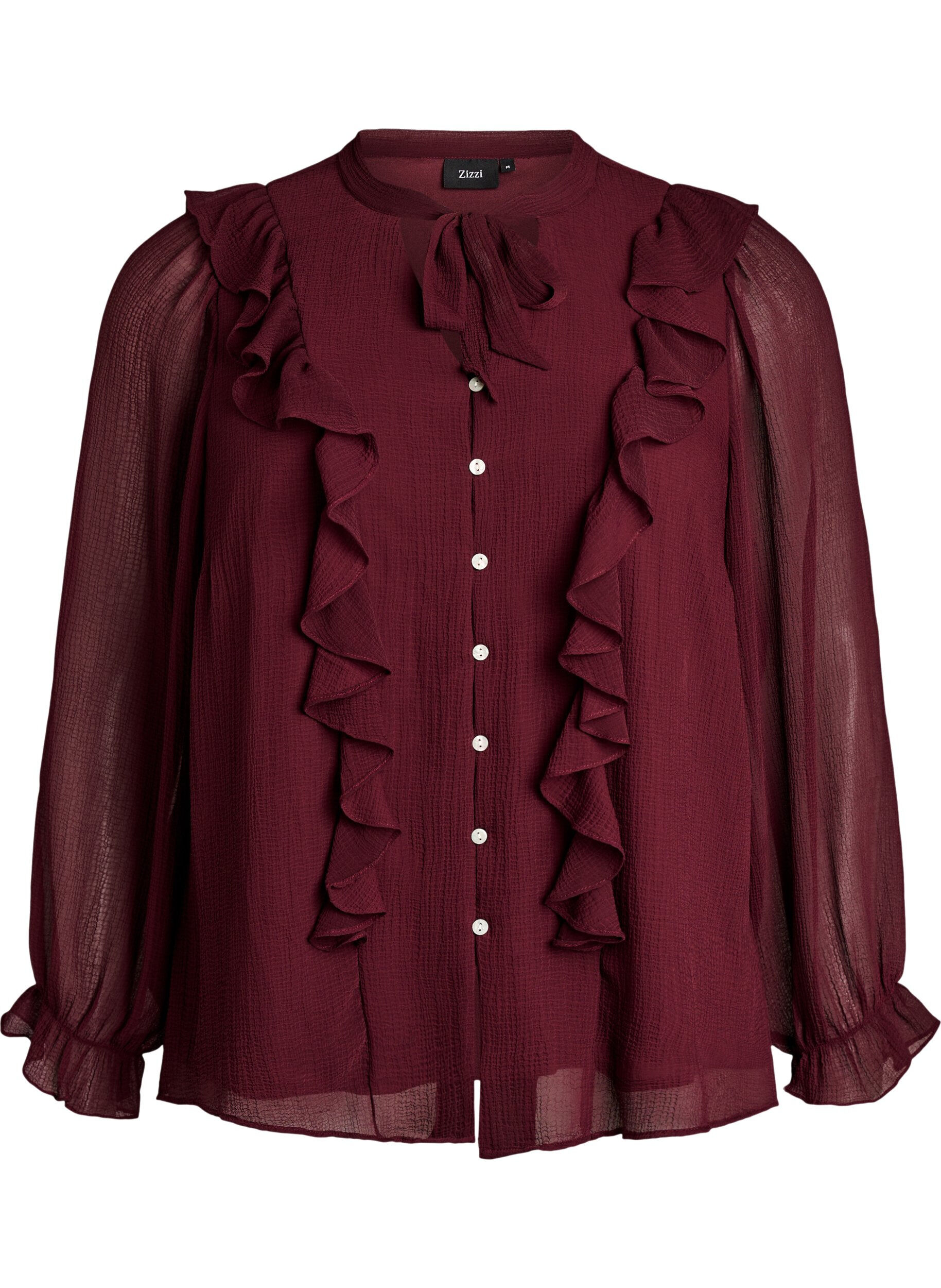 ZizziSkir blus med volanger och knytning, R&ouml;d, Packshot image number 0