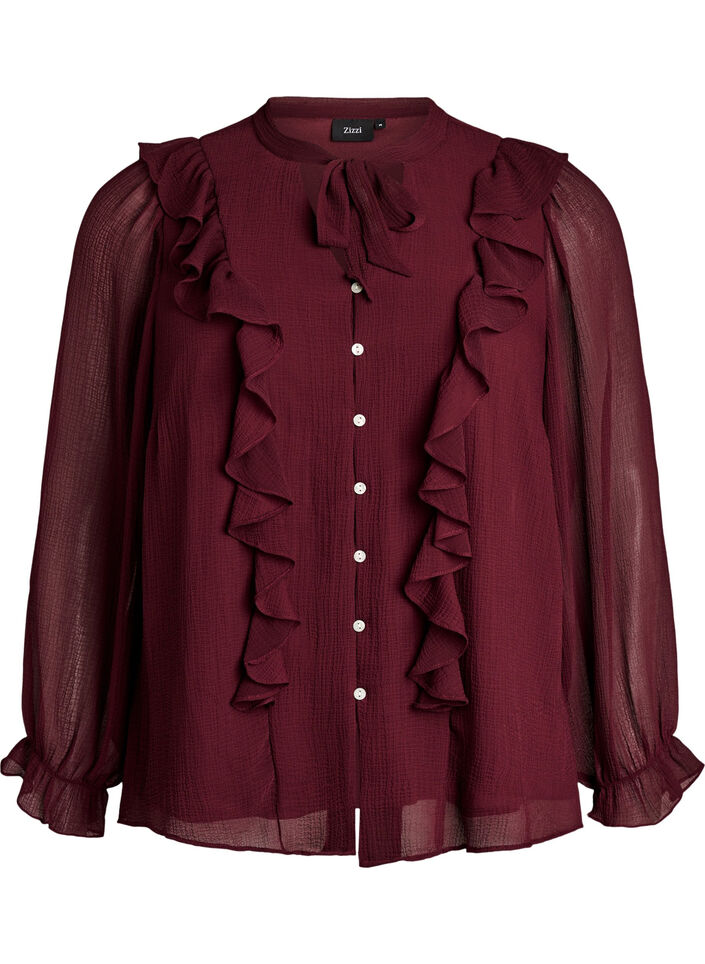 Skir blus med volanger och knytning, R&ouml;d, Packshot image number 0