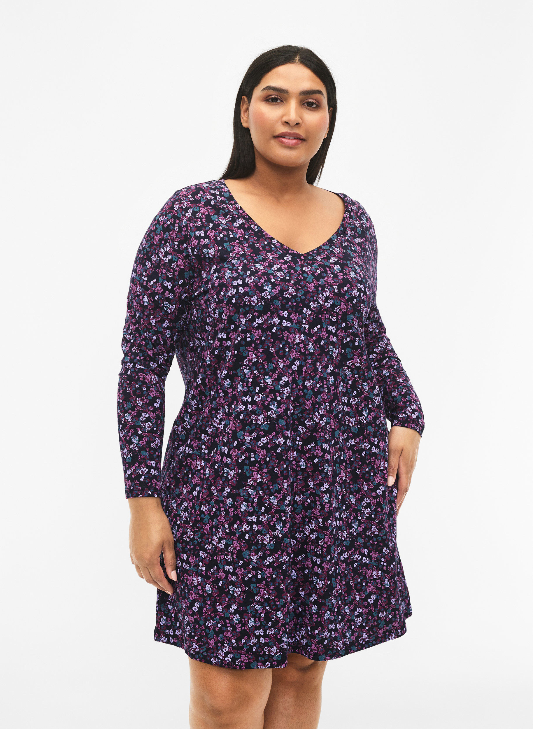 ZizziL&aring;ng&auml;rmat nattlinne i bomull, Night Sky Disty AOP, Model image number 0