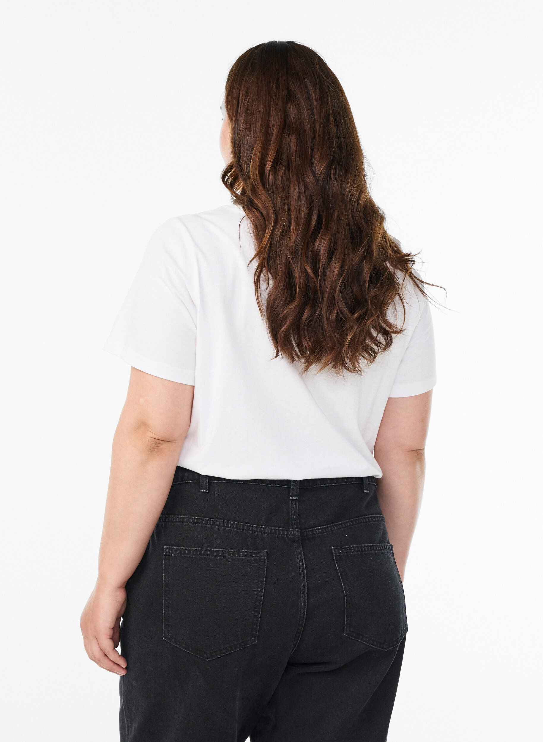 Zizzi T-shirt i bomull med tryck framtill, Vit, Model image number 2