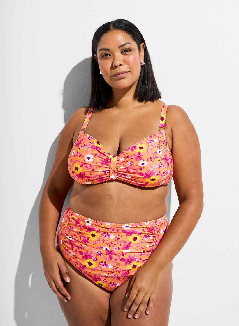 Bikinitrosa med h&ouml;g midja och m&ouml;nster, Orange, Model image number 0