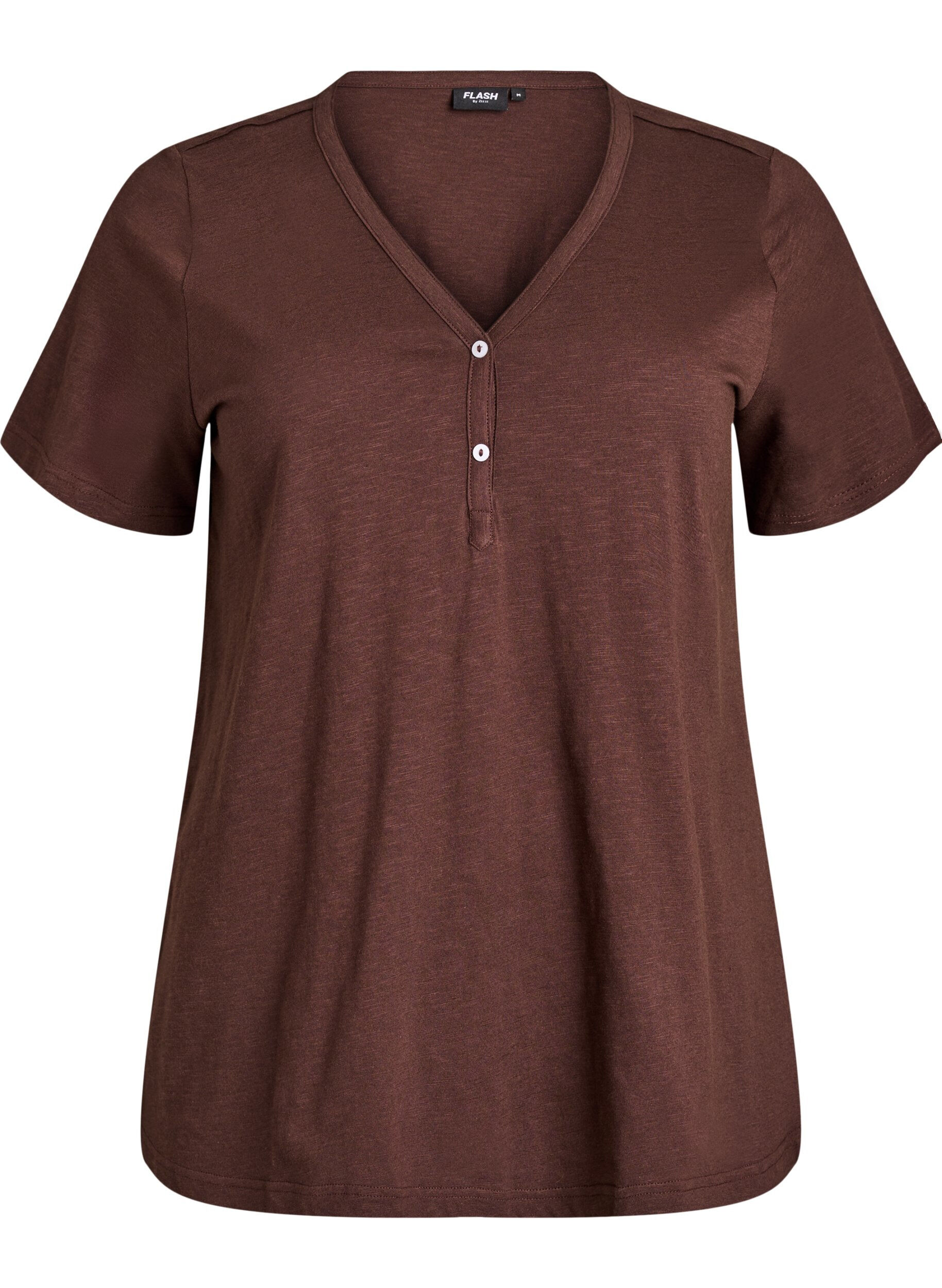 ZizziT-shirt med knappdetalj, Brun, Packshot image number 0
