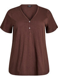T-shirt med knappdetalj, Brun