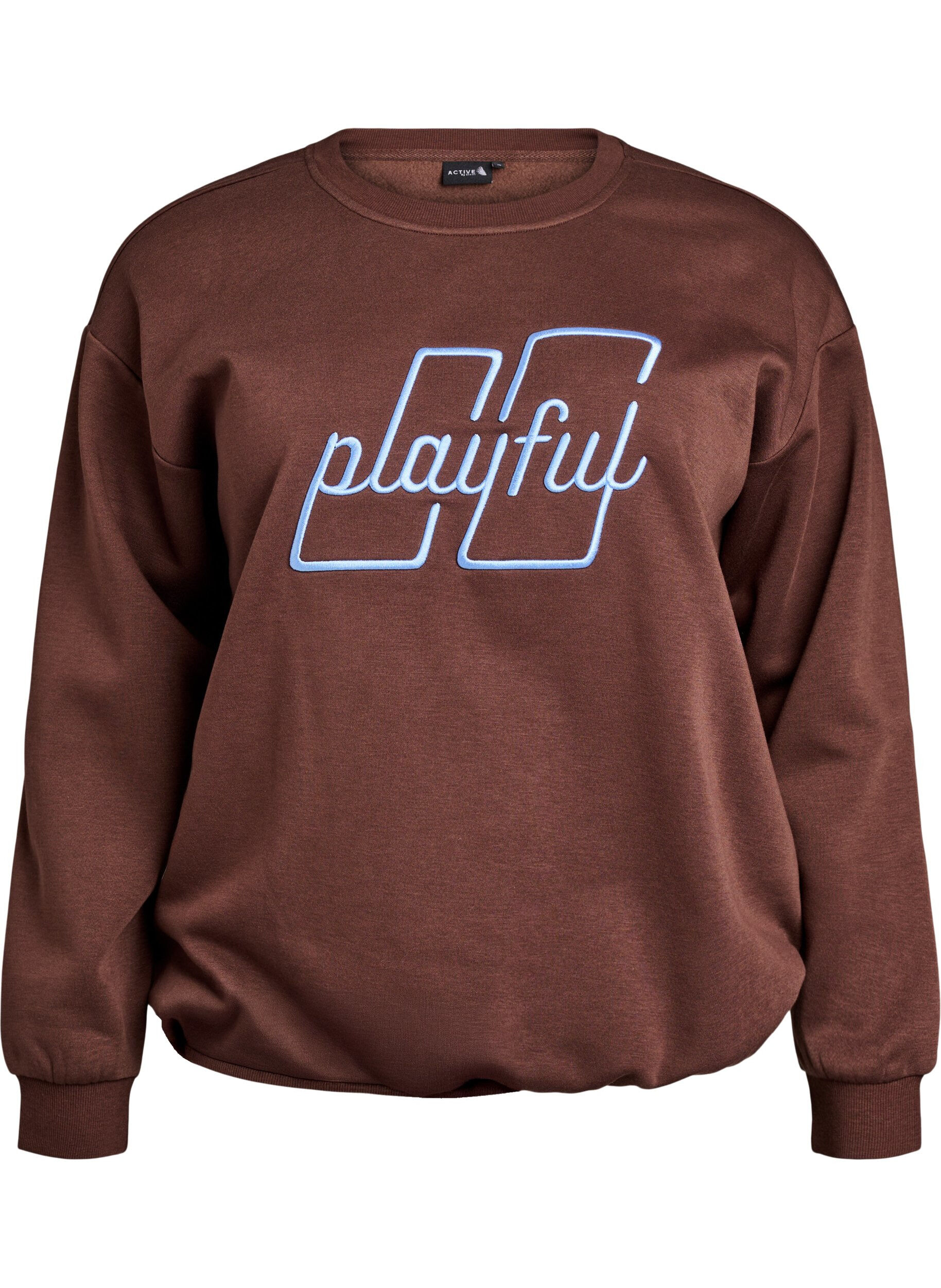 ZizziSweatshirt med broderad text, Brun, Packshot image number 0