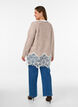 Stickad blus med raglan&auml;rmar och bred spetskant, Beige, Model image number 2