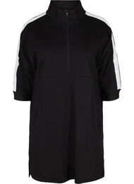 Sweatshirtklänning i bomull med dragkedja och 3/4 ärmar, Black