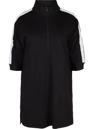 Sweatshirtklänning i bomull med dragkedja och 3/4 ärmar, Black, Packshot image number 0