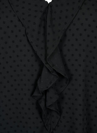 Blus med volanger och prickig textur, Black, Packshot image number 2