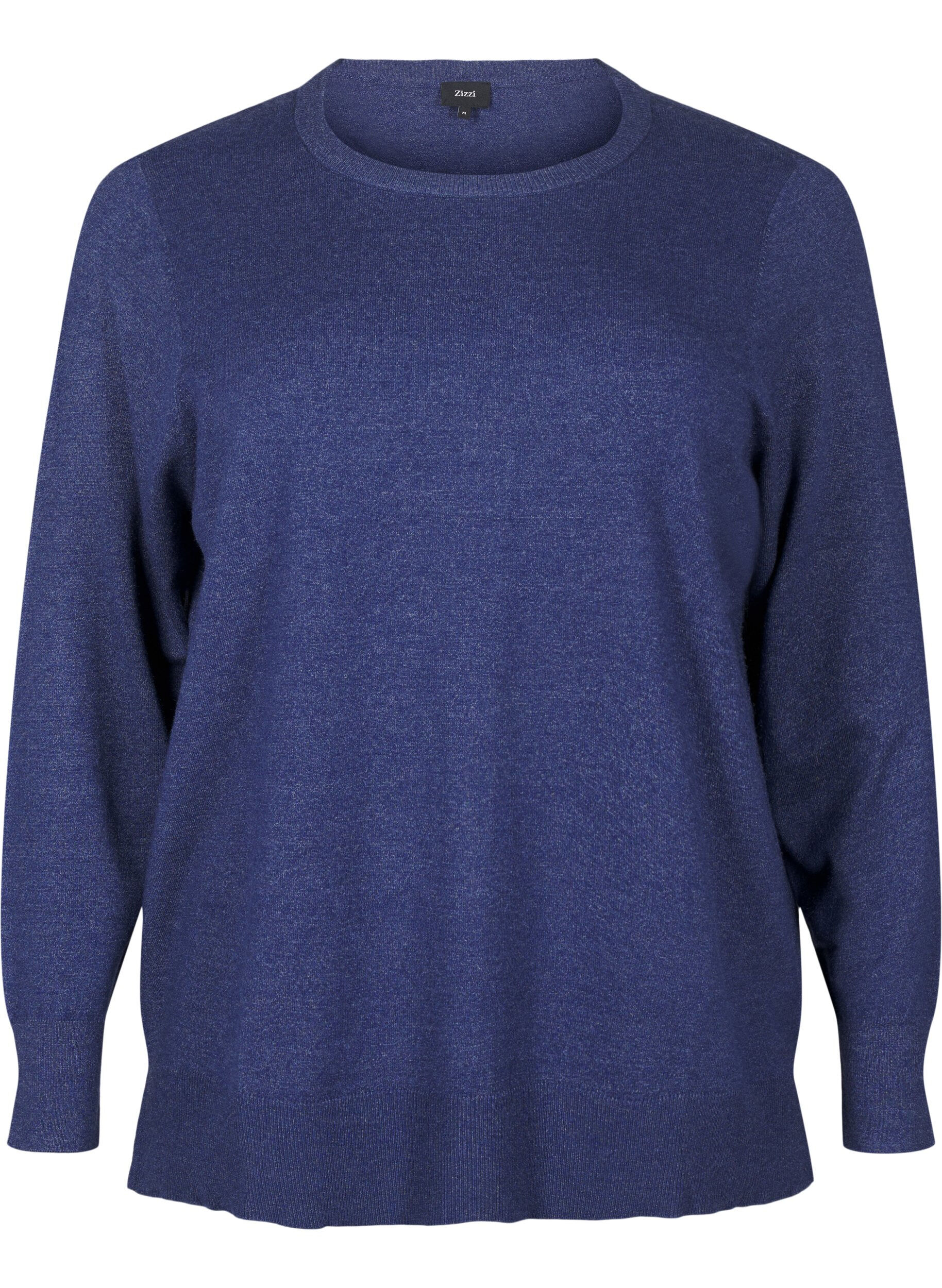 Zizzi Stickad blus med l&aring;nga &auml;rmar och slits, Bl&aring;, Packshot image number 0