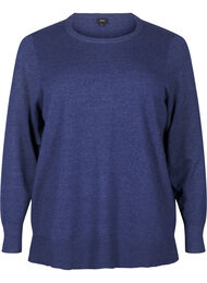 Stickad blus med långa ärmar och slits, Blå