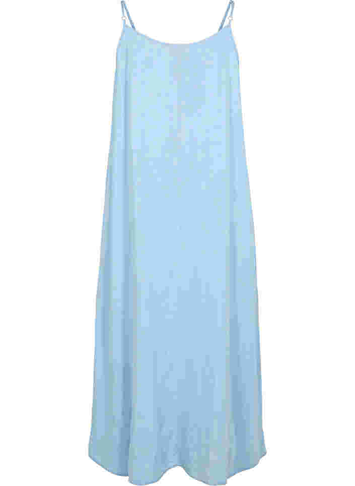Lång denimklänning med tunna axelband, Light blue denim, Packshot image number 1