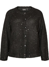 Cardigan med paljetter och knappar, Svart