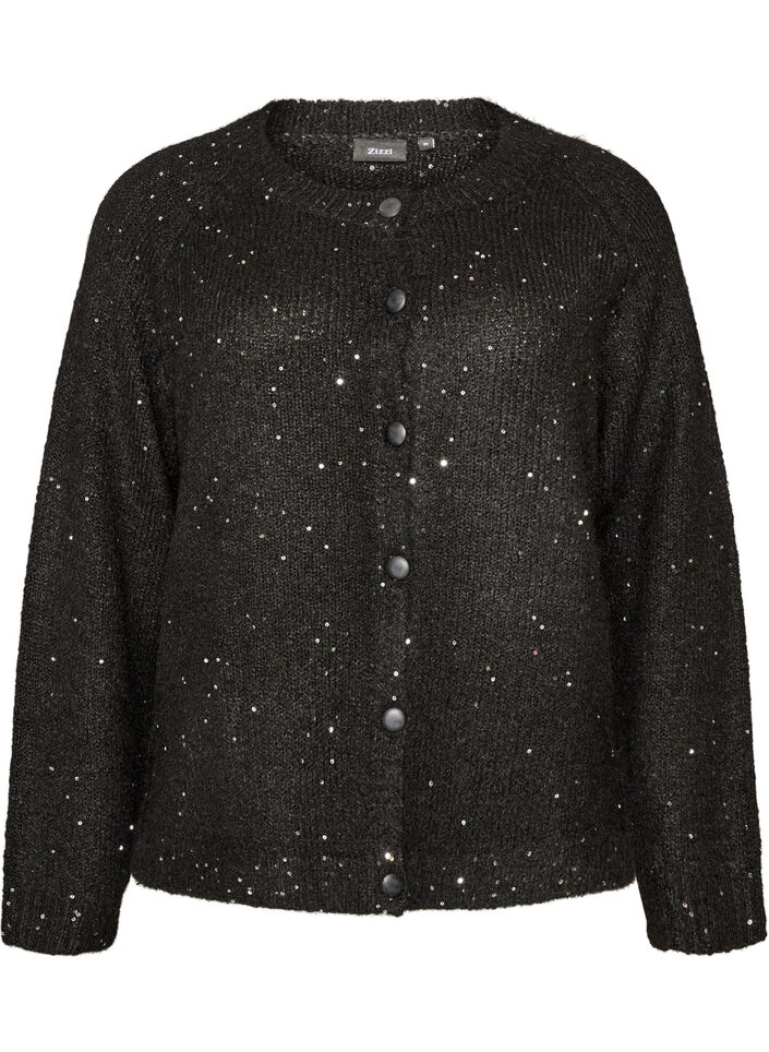 Cardigan med paljetter och knappar, Svart, Packshot image number 0