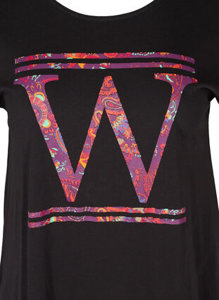 T-shirt i bomull med färgglatt tryck, Black W, Packshot image number 2