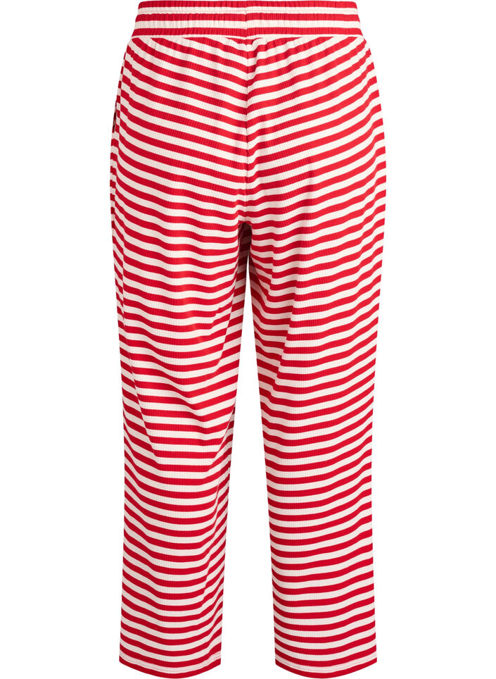 Randiga pyjamasbyxor med hög midja och vida ben, Röd, Packshot image number 1