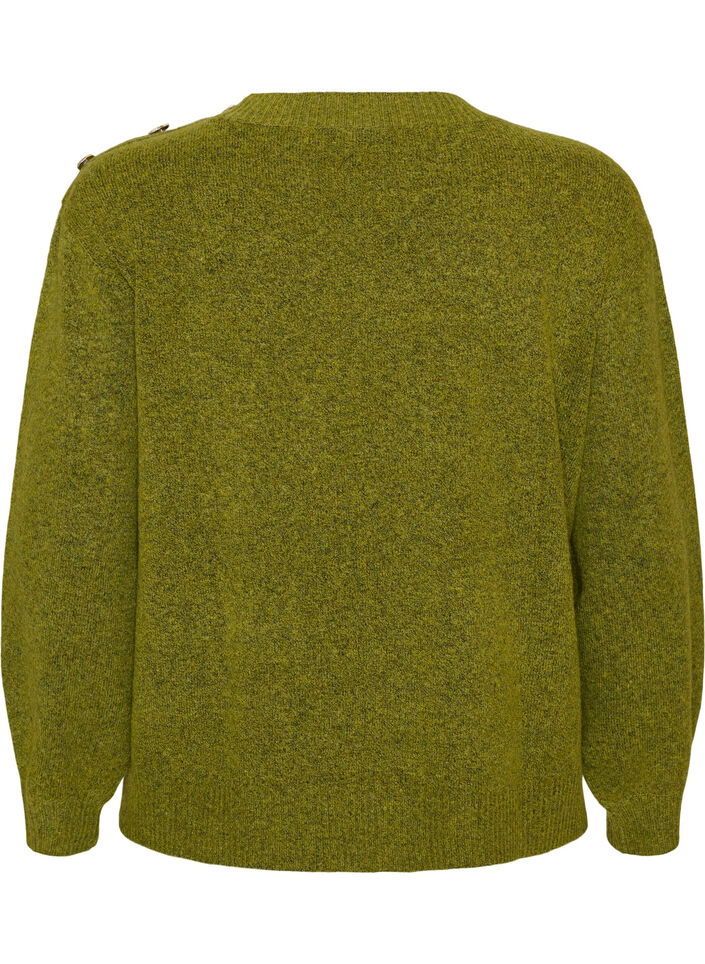 Stickad blus med knappdetalj, Gr&ouml;n, Packshot image number 1