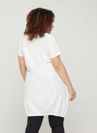 Kortärmad klänning i bomull, White, Model image number 1