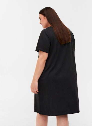 Klänning med spetsdetaljer och korta ärmar, Black Washed , Model image number 1