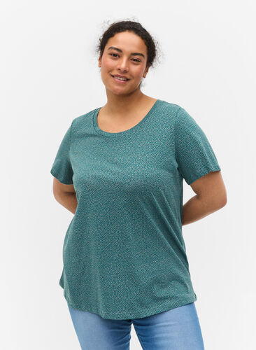 T-shirt i bomull med tryck, Balsam Green DOT, Model image number 0