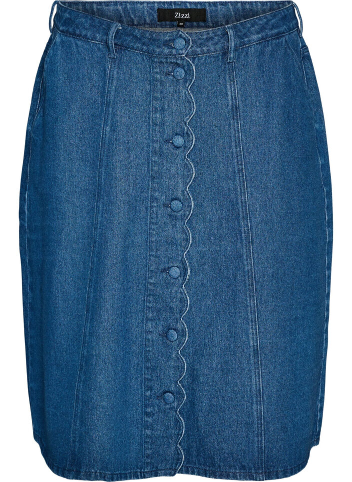 A-linjeformad jeanskjol med v&aring;gig knappsl&aring;, Bl&aring;, Packshot image number 0